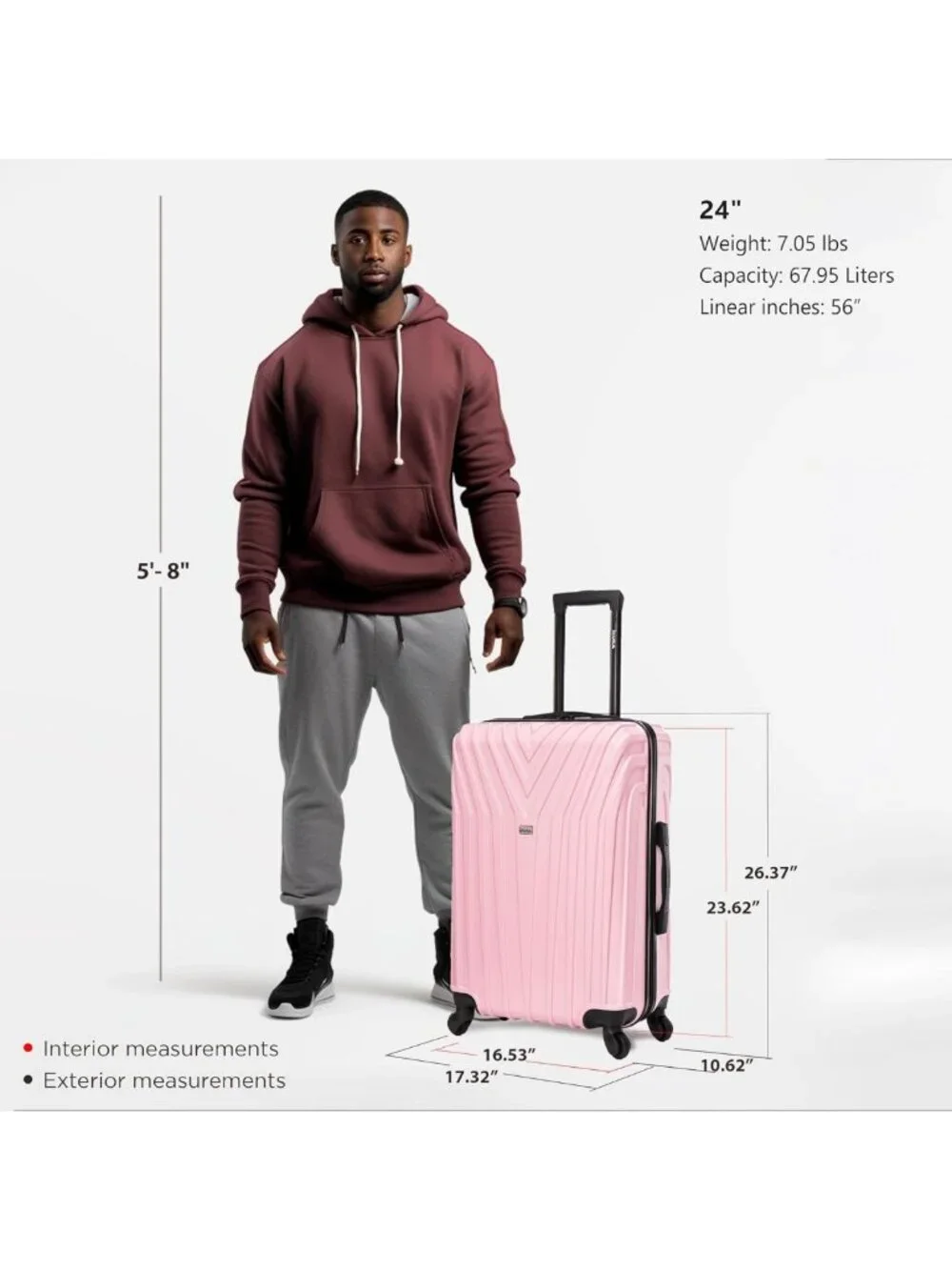 Lightweight 24-Inch Medium Hardside Spinner Luggage - Stylish Pink Travel Bag